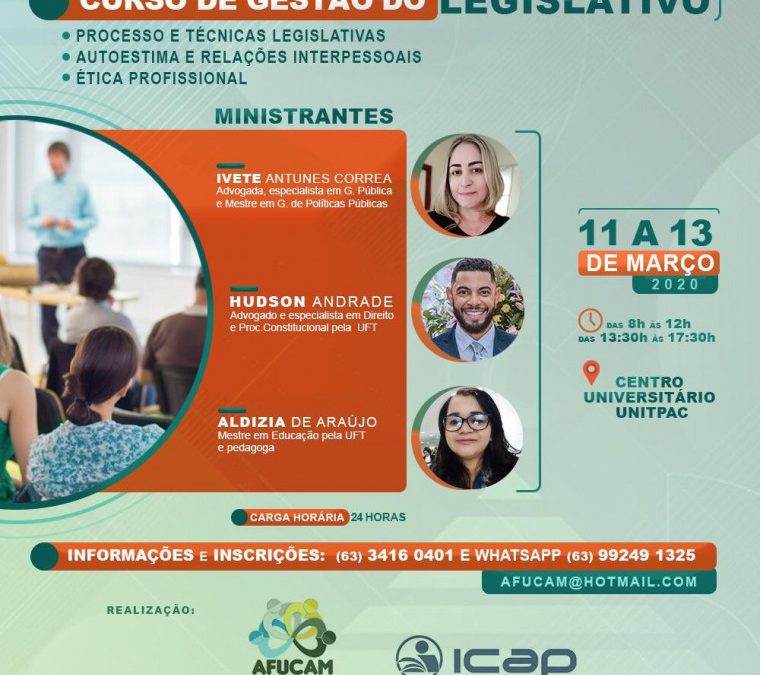 Araguaína sedia curso de qualificação sobre gestão e técnicas do Legislativo; inscrições abertas